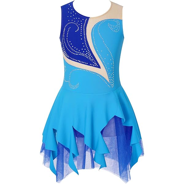 Robe De Danse Et Patinage Fille - Justaucorps Strass Sans Manches - Dos Creux - Pour Compétition Et Spectacle