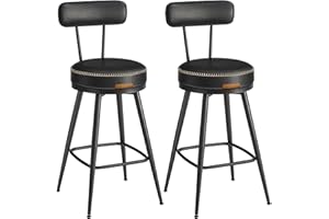 VASAGLE EKHO Collection - Tabouret de Bar Pivotant à 360°, Lot de 2, pour Cuisine, Rembourré, Dossier, PU avec Coutures, Style Moderne Mi-siècle, Hauteur 65 cm, Bar, Noir d'encre LBC089B01