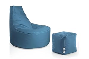 ‎PATCH HOME PATCH HOME Gamer Sessel Sitzsack inkl. Würfel Bean Bag Set Ø80cm, 30cm Sitzhöhe, 90cm Höhe + 35x35cm Würfel Blaugrau