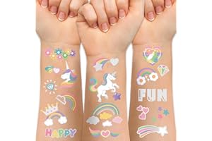 WEIPBWOR Temporary Tattoo for Kids Unicorn Rainbow Flower Cute-118 Glitter Styles Crown Swan Metallic Waterproof Groovy Fake Tattoos Body Face Tattoos Stickers Birthday Party Favors Decorations for Girls Boys