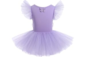 IBTOM CASTLE Vestido de Ballet para Niñas Mangas de Malla con Volantes Tutu Faldas Disfraz Bailarina Maillot de Danza Bordado de Flores Maillot Gimnasia Ritmica Niña