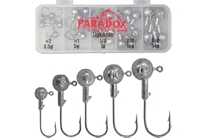 ‎PARADOX FISHING Paradox Fishing Jigköpfe Set (3,5g/5g/7g/10g/14g) 25-teilig je 5/4 Jighaken I Jig Köpfe Jighead Jigkopf Jigkopf Set für Gummifische Zander