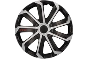cartrend Evo Hub Caps 15 Inch for All Standard Steel Rims, Made of Special ABS Quality Plastic, Impact Resistant, Double Layer Metallic Paint, Can Be Painted Over, Black/Silver, Pack of 4