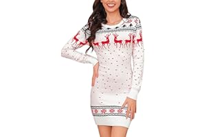 Litherday Women's Christmas Jumper Dress Pullover Knitted Ugly Christmas Sweater Festive Holiday Long Sleeve Mini Christmas Dress Winter Outfit with Reindeer Motif