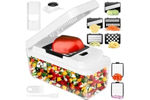 VIHOOM Mandolina per Verdure, Taglia Affetta Verdure Multifunzione, Tagliaverdure Manuale con 7 Lame in Acciaio Inox Intercambiabili, Tritaverdure per Cipolla, Carota, Patata e Cetriolo