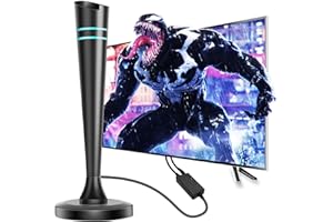 FADISH TV Aerial - Digital Indoor TV Aerial with Booster 250+ Long Range Reception for Freeview TV Support 4K 1080P HDTV & 14.8ft Coax Cable