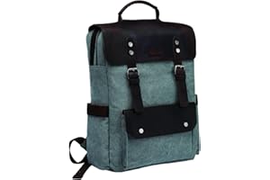 VASCHY Men's Vintage Backpack 15.6 Inches Canvas and Leather Waterproof Anti-Theft Large School School Backpack Travel School Work