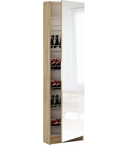 Meuble D'entrée Avec Miroir, Entrée Pour Hall Avec Tiroir Et étagères, Vide-poche Pour Petits Appartements 100x27h75 Cm Couleur Blanc Et Chene 83677176