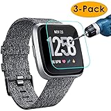 KIMILAR [3-Pack] Screen Protector Compatible with Fitbit Versa/Versa Lite Smart Watch, Waterproof Tempered Glass Screen Protector [9H Hardness] [Crystal Clear] [Scratch Resist], Not Fit Versa 2