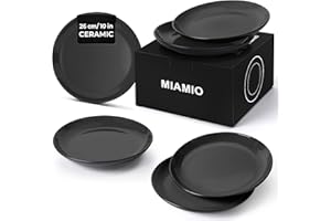 MIAMIO – 6 x Plate/Dinner Plate Set Stoneware Ceramic Tableware Set - Le Papillon Collection (Black, Big Plate)