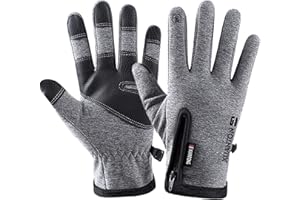 yoofun Winter Gloves Men, Waterproof Thermal Gloves, Touchscreen Anti-slip Palm Windproof Warm Gloves with Zipper Cycling Driving Climbing Hiking Skiing (Grey, L)