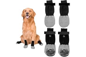 OHLING Anti Slip Dog Paw Protector Socks 2 Pairs Paws Stop Licking Protection for Injured Paws Pet Grip Boots Shoes Adjustable Strap Cat Slippers for Senior Dogs Indoor Outdoor Hardwood Floor Walking (XL)