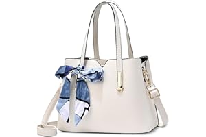 FOLOVEYA Bolsa de Mujer Bolso de Mano Moda Cinta del Arco Elegante Señoras Bolso Tote Bolso Bandolerade Cuero PU Bolso de Hombro para Viajar Trabajo Negocio Citas Blanco