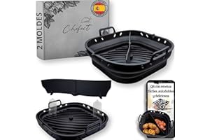 CHEFECT Molde Silicona Freidora de Aire, Bandeja Silicona Air Fryer para COSORI Cecotec 5,5L, 6L, Reutilizable Recipientes Cuadrado Cesta Utensilios Accesorios para Freidora de Aire, Microondas