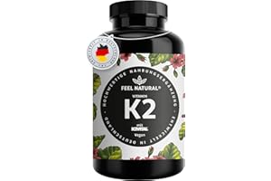 ‎FEEL NATURAL Vitamin K2 MK7-365 Kapseln - 200µg je Kapsel - Spitzenrohstoff K2VITAL® mit 99,7% All-Trans-MK7 - Hochdosiert, vegan, ohne Zusätze wie Magnesiumstearat - laborgeprüft, in Deutschland produziert