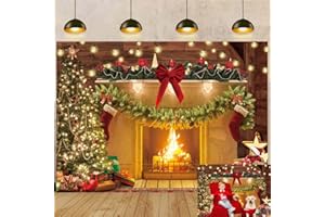 TENCOW Toile de Fond Rustique pour Cheminée de Noël, Sapin, Photographie pour Bébé, Enfants, Fête de Famille - Bannière de Fond Photo (210 x 150 cm)