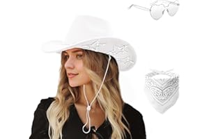 DAJOOEE Cowgirl Hat with Bandana & Heart Sunglasses | Glitter Star Cowboy Hat | Western Sparkly Hats for Women & Men