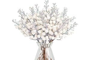 ‎N&T NIETING N&T NIETING Künstliche Beere Weihnachten Deko, 24 Stück Glitter Künstliche Holly Beeren Stämme für Weihnachten, Blumensträuße, Kranzdekorationen, Heimdekoration, Weihnachtsbaum Dekoration, Weiß