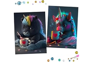 UIRHEURD Diamond Painting Einhorn Erwachsene 2 Stück Diamant Painting Bilder 5D, Diamond Painting Tiere DIY Voller Runder Diamant Diamond Painting einhorn Home Wand Décor Crystal Art Craft Kits 25x35cm