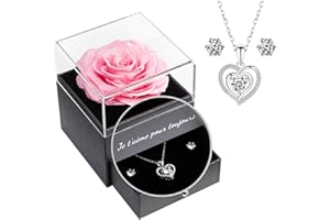 Yamonic Rose Eternelle avec Bijoux Argent 925,Cadeau Femme, Rose Préservée avec Collier Femme Coffret Cadeau Noel Saint Valentin Femme Anniversaire Fete des Mere Cadeau Maman Je t'aime pour Toujours