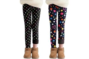 JinBei Leggings pour Filles Polaire Pantalons Doublé Chauds Hiver Thermique avec Ceinture Élastique Longueur Motif Imprimé Lot de 2 Doux Confortable Vêtements pour Enfants, 4-11 Ans