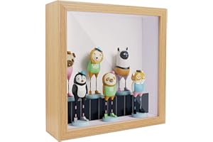 SHAWFLY 3D Shadow Box(22.3x22.3x6cm) Bilderrahmen aus Holz tiefe Box quadratisch tiefe Vitrine für Medaillen, Blumen und Kunsthandwerk (Holzfarbe)