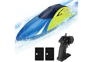 Luckits Bateau télécommandé 2,4 GHZ Bateau électrique avec 2 Piles Rechargeables Bateau de Course électrique sans Fil à Vitesse RC pour Enfants, Adultes, Enfants, extérieur Piscine lac rivière