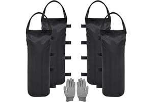 CLKE Juego de 4 sacos de arena, pabellón con guantes de nailon, rellenables, reutilizables, negros, bolsas de arena Oxford, bolsas de arena impermeables para tienda de campaña para sombrilla, trampolín al