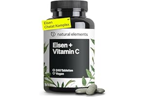 ‎NATURAL ELEMENTS natural elements Eisen mit 40mg natürlichem Vitamin C – 240 vegane Eisentabletten – mit natürlichem Vitamin C aus Acerola – Chelat-Komplex (Eisenbisglycinat) – hochdosiert, ohne unnötige Zusätze