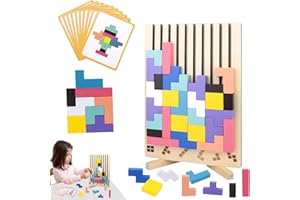 Dandin 3D Puzzle Spiel Kinder, Holz Stapelspiel, Montessori Spielzeugs,Wooden Stacking Puzzle Toy, Montessori Spielzeug ab 3 Jahre, mit 10 Karten,Geschenk für Jungen und Mädchen