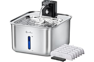 Downypaws Fontanella per Gatti e Cani Acciaio senza Fili, 3L con Sensore di Movimento, Silenziosa Dispenser Acqua con Multi-Filtrazione, Lavabile in Lavastoviglie con 6 Filtri