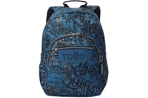 TOTTO - Mochila Escolar Adaptable a Carro, Modelo Acuareles, Capacidad 20 L, Bolsillo para Pc 14", 2 Bolsillo Botella, Espaldar Ergonómico con Flujo de Aire, Correas en S, Estampado Urban Graph