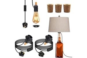CRZPCHAS DIY Lamp Kit for Wine Bottles - 2Pcs Black E27 Table Lamp Fittings With 8Ft Plug-in Cord, 3 Types Bung for Various Bottles - Install Lampshade