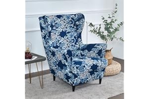 Highdi Funda de Sillón de Orejero Elástica, Moda Bohemia Relax Funda de Sofá con Funda de Cojín 2-Piezas, Fundas Protector de Butaca para Strandmon, Dormitorio Recepción Club (Azul)