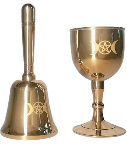 Wicca Set - Obsidiaan Athame & Messing Kelk - Zwarte Edelsteen Pentakel Voor Altaar & Rituelen