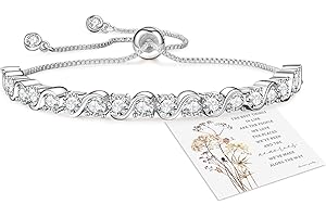 GEMAURA Silver Tennis Bracelet for Women,Adjustable Sterling Sliver Bracelet Infinity Ladies Bracelets with Cubic Zirconia Jewellery Birthday Gifts for Women