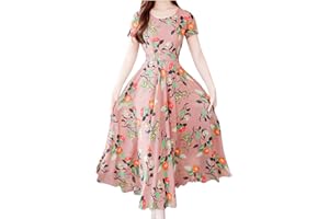 Zhsxertwy Midi Dresses for Women UK Elegant V Neck Short Sleeve Flowy Maxi Sundress High Waist Floral Print Summer Casual Party Ladies Swing Dress Long