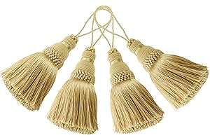 BEL AVENIR 4 Pack Elegant Polyester Tassel Colorful Craft Tassels for Key Chain Straps DIY Accessories (Gold)