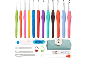 LUCKNIGHT Agujas de Ganchillos, 12 Agujas de Punto Coloridas 2 mm - 10 mm, Kit de Ganchillos Accesorios con Bolsa, Ganchillos Crochet kit, Ganchillos Accesorios - Manijas Ergonómicas de Agarre Suave