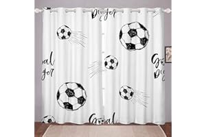 Loussiesd Cortinas de fútbol para niños, de Pelota de fútbol, Color Blanco y Negro, paracon Ojal