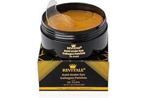 Revitale Parches de colágeno de oro de 24 quilates, reducen los ojos hinchados y las ojeras, iluminan las máscaras de ojos cansados, reafirman, iluminan y energizan (frasco, 30 pares)