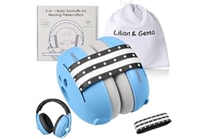 Lilian&Gema 2 in 1 Cuffie Neonato Antirumore -25dB,Protettori acustici per neonati,archetto regolabile,antiscivolo e antistress, protezione acustica ideale per neonati fino a 48 mesi