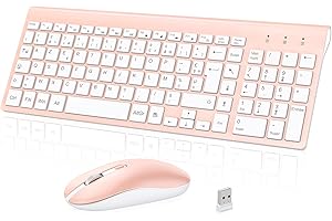 Ensemble Clavier et Souris sans Fil, cimetech Claiver AZERTY Français, Pack Clavier et Souris, Set Silencieux avec Récepteur Nano USB 2.4GHz, Compatible avec Windows/MacOS, Windows PC Laptop - Rose