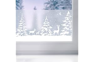 DECOMEISTER Fensterfolie Fensterbordüre Fensterbild Statisch haftend wiederverwendbar Winter Schnee Weihnachten Transparent Glas Weihnachtsdeko Dekoration Fensterdekoration 20x150 cm Wald & Rentiere