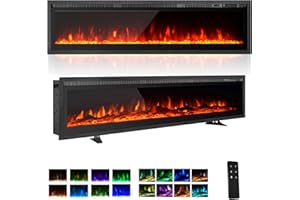 EROMMY Electric Fireplace 102cm Freestanding, Wall Mounted, Built in, 9 Colour Flame Effect, Remote Control, 750W-1500W，Electrical Heater with Crystal & Log Set
