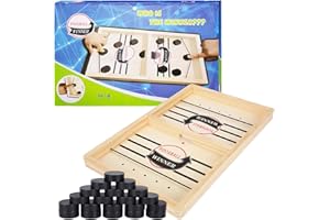 Herefun Tisch Hockey Spielzeug, Interaktive 2-in-1 Eltern-Kind Interaktion Katapult Brettspiel, Tischhockey Holz, Schnell Sling Puck Match-Spiel, Portable Schachbrett-Set, Partyspiele(35 * 22 * 2.5cm)