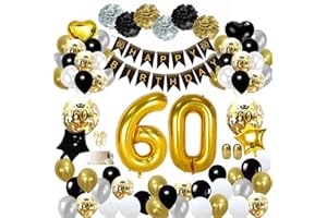 WEEYIN 60 Geburtstag Deko Schwarzes Gold,Luftballons 60. Geburtstag Mann Frauen mit Geburtstagsdeko 60 Happy Birthday Banner,Deko 60. Geburtstag Konfetti Luftballons für 60 Geburtstag Dekoration Mehrweg