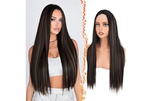 BARSDAR Larga Liso Peluca Ombre Highlight Rubio Miel, 71cm Larga Liso Partición Media Peluca para Mujeres Aspecto Natural Sintético Pelucas de Pelo Diaria Fiestas Cosplay Pelucas de Cabello