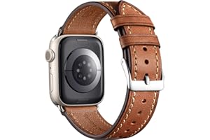 Bandsie Lederarmband Kompatibel mit Apple Watch Armband 44mm 45mm 42mm 49mm für Herren und Damen, Ultra Weiches Echtes Leder für iWatch Armband Ultra 2 SE Series 9 8 7 6 5 4 3 2 1, Rotbraun