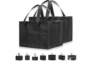 NZ Home Insulated Cooler Bag (23L, Medium, 2 Pack) for Food Delivery & Grocery Shopping with Zippered Top, Black